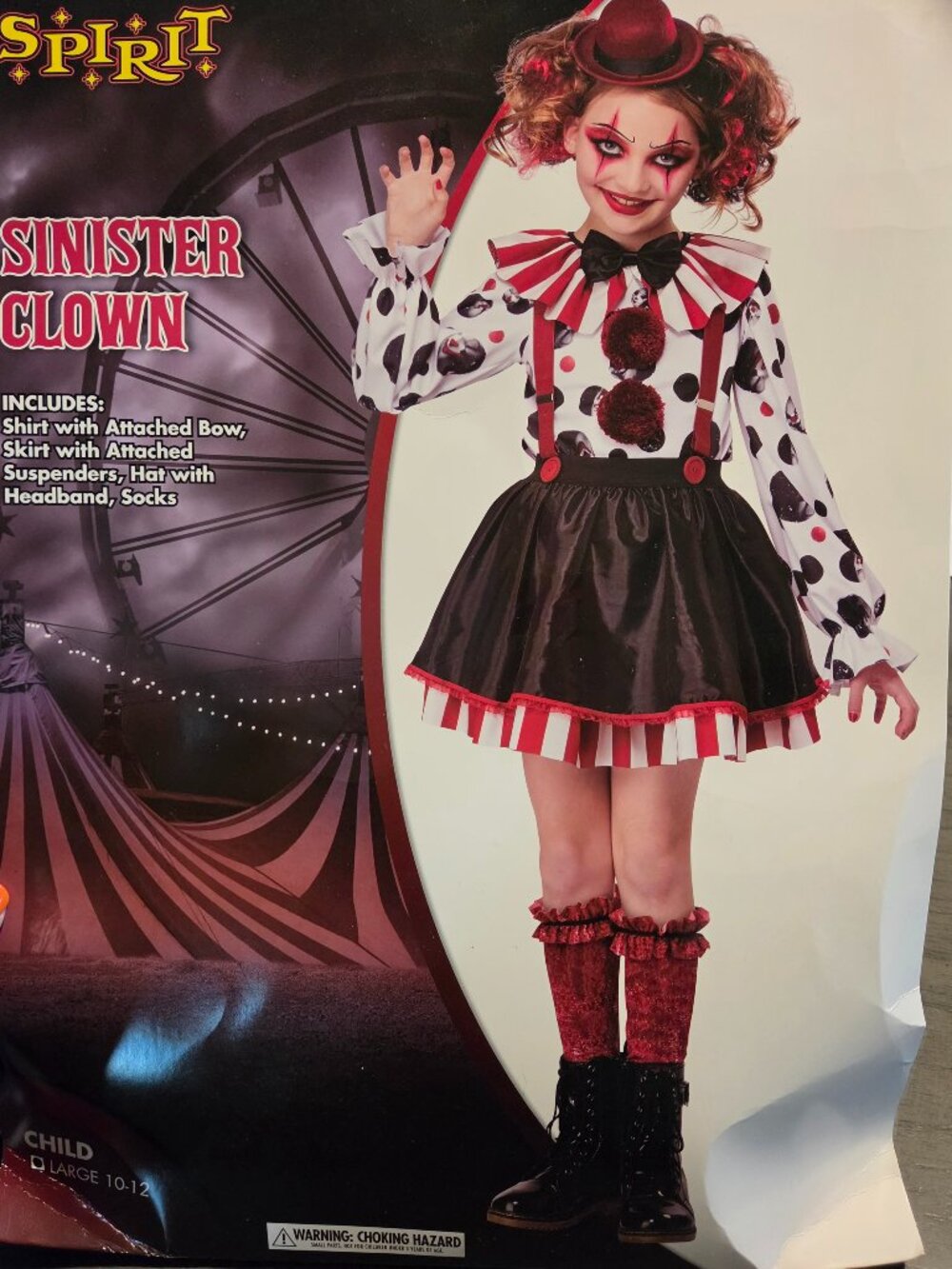 Spirit Halloween Kids Sinister Clown Costume Girls Child Large 10-12